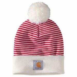Carhartt red and white striped Pom Pom cuffed beanie winter hat